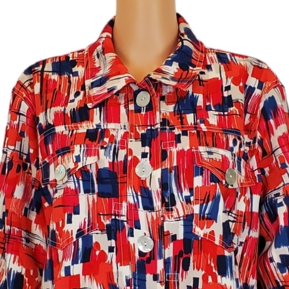 Ruby Rd multi color 3/4 sleeve button down jacket - Picture 5 of 8